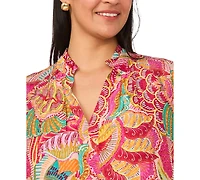 Msk Plus Printed Split V-Neck Babydoll Dress