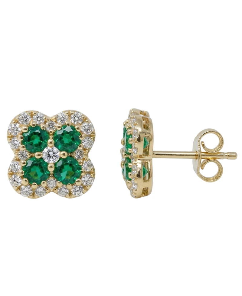 Macy's Emerald (1/4 ct. t.w.) & Diamond (1/6 ct. t.w.) Stud Earrings in 14k Yellow Gold