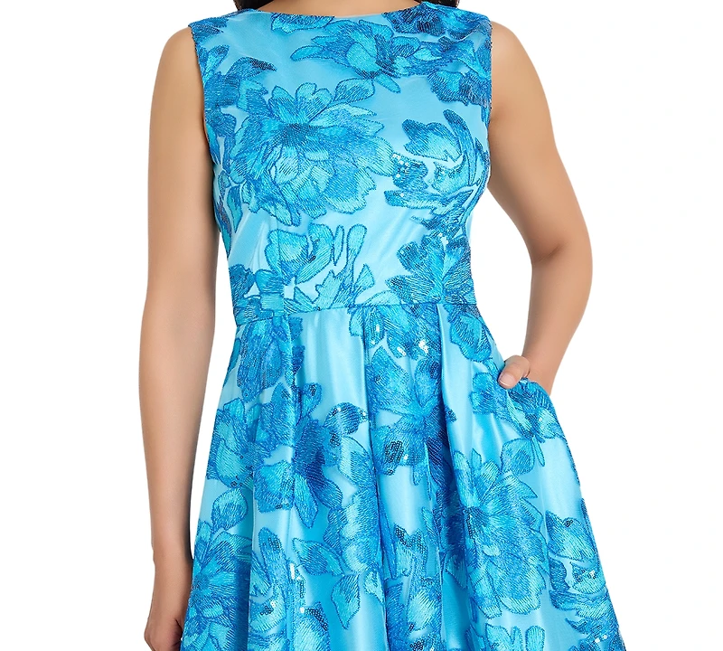 Tahari Asl Women's Embroidered Boat Neck Midi Dress