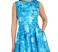 Tahari Asl Women's Embroidered Boat Neck Midi Dress