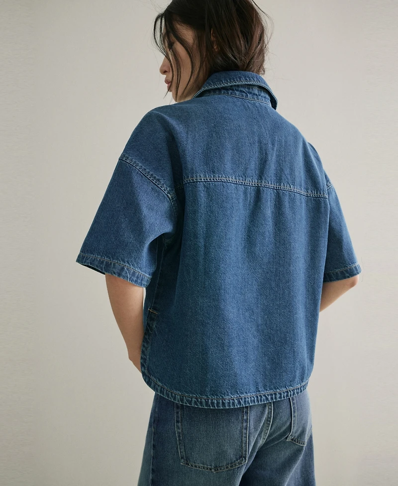 Mango Women's Pockets Denim Blouse