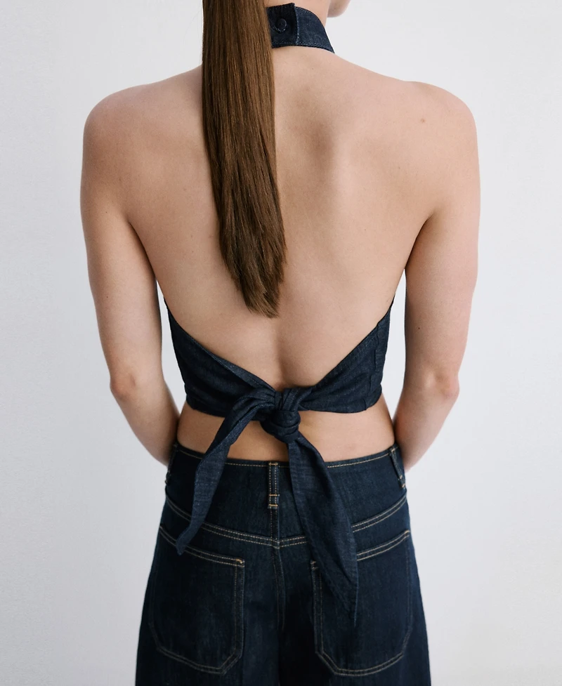 Mango Women's Halter-Neck Denim Top