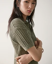 Mango Women's Openwork Knitted Polo-Neck Sweater