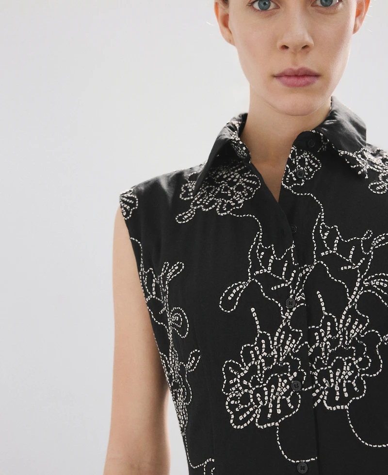 Mango Women's Embroidered Floral Shirtdress