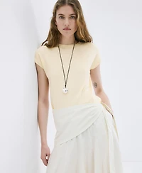Mango Women's Short-Sleeved Knitted Cotton Sweater