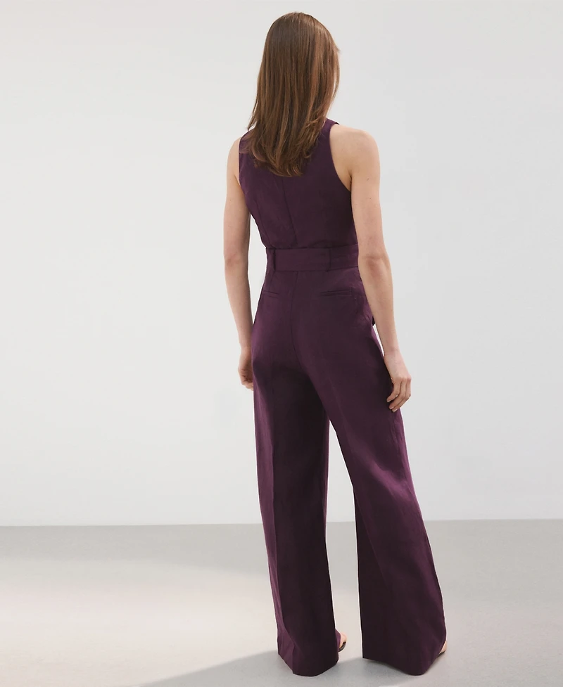 Mango Women's Belt Linen Jumpsuit