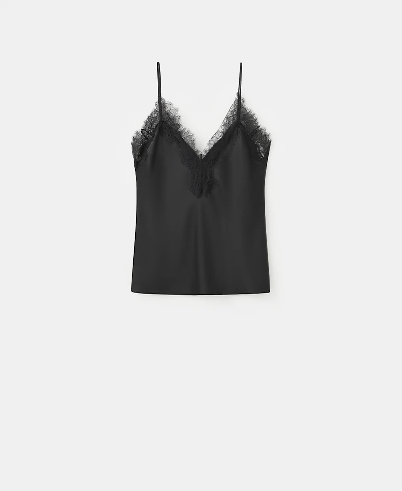 Mango Women's Lace Neckline Lingerie Top
