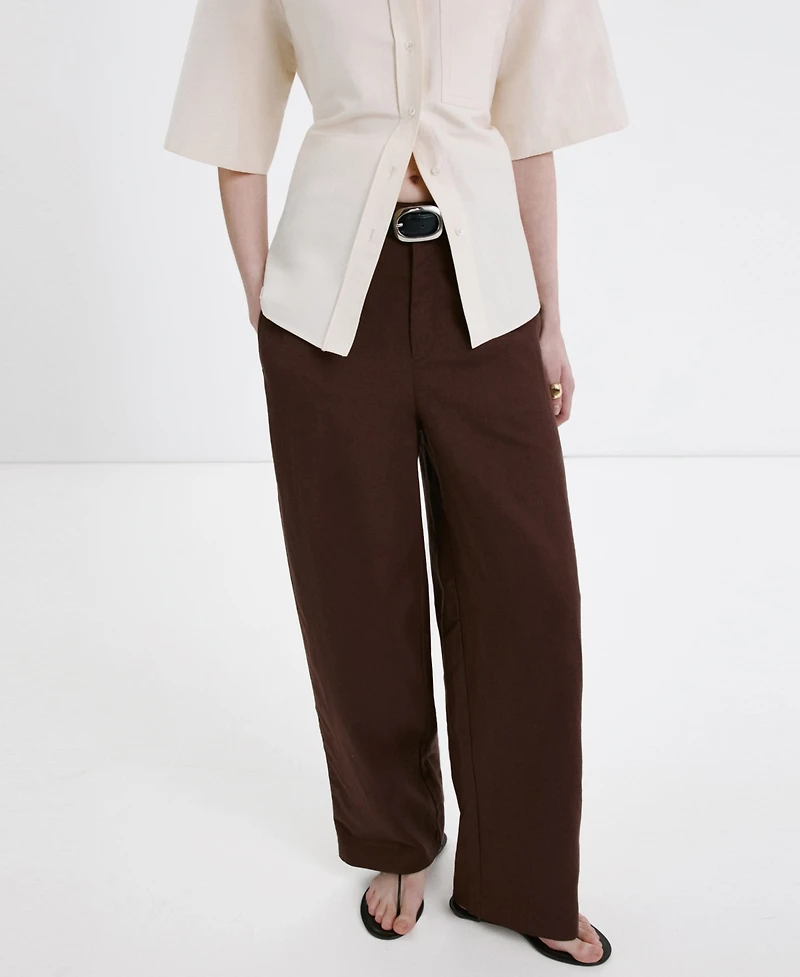 Mango Women's Linen High-Waist Trousers