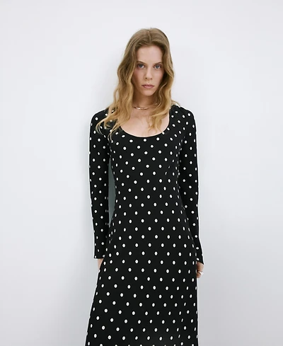Mango Women's Long-Sleeve Polka-Dot Dress