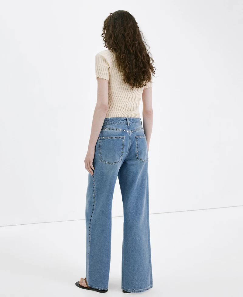 Mango Women's Studs Straight-Fit Jeans