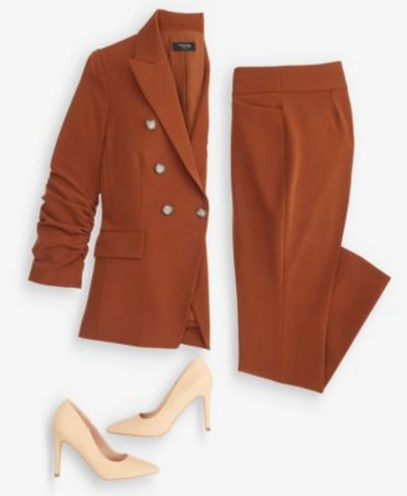 Tahari Asl Womens Ruched Sleeve Double Breasted Blazer Seamed Waistband Pants