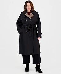 London Fog Plus Plaid Collar Belted Trench Coat, Created for Macy's