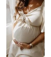 Pinkblush Maternity Plum Front Tie Ruffle Sleeve Midi Dress