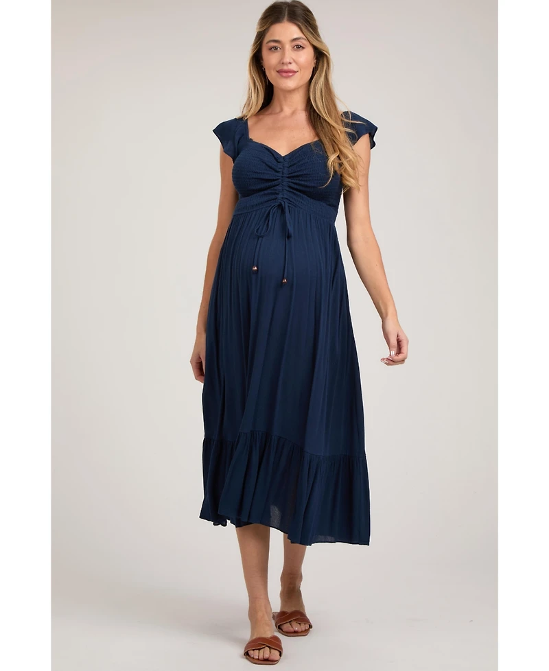 Pinkblush Maternity Smocked Ruched Ruffle Hem Maxi Dress