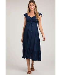 Pinkblush Maternity Smocked Ruched Ruffle Hem Maxi Dress
