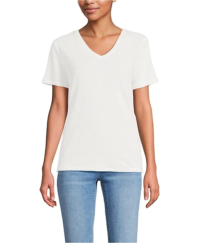 Lands' End Women's Short Sleeve Linen Blend V-Neck Tee