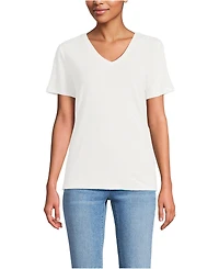 Lands' End Women's Short Sleeve Linen Blend V-Neck Tee