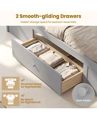 Sugift Twin Size Rattan Bed Frame with Storage Drawers