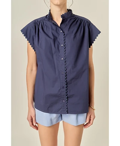 English Factory Women's Ric Rac Detailed Short Sleeve Shirt