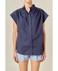 English Factory Women's Ric Rac Detailed Short Sleeve Shirt