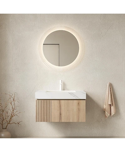 Sillysis Wall Mounted Bathroom Vanity with Carrara Sintered Stone Top, Undermount Ceramic Sink