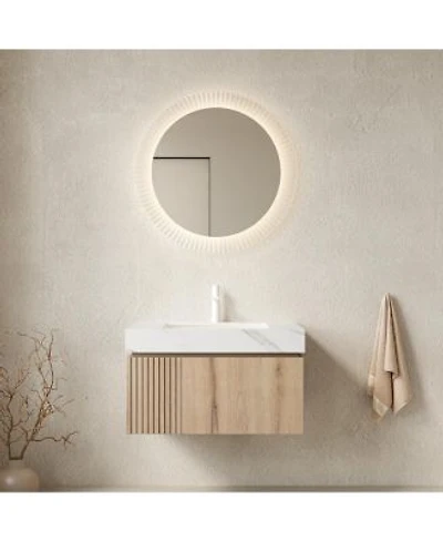 Sillysis Wall Mounted Bathroom Vanity With Carrara Sintered Stone Top Undermount Ceramic Sink Soft Close Storage