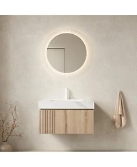 Sillysis Wall Mounted Bathroom Vanity With Carrara Sintered Stone Top Undermount Ceramic Sink Soft Close Storage