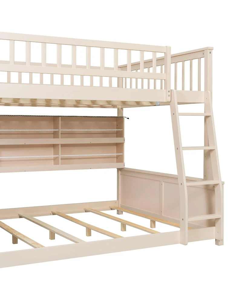 Streamdale Furniture Full Xl over Queen Bunk Bed with Shelving, Lights & Pegboard
