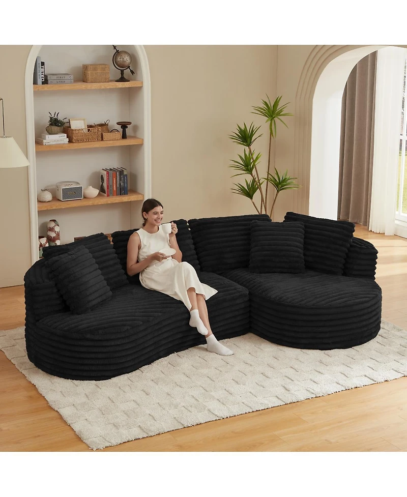 Streamdale Furniture Modern Curved L-Shape Luxury Sectional Sofa: Minimalist Comfy Sleeper Couch