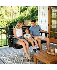 Mega Casa Wooden Porch Swing 3-Seater, High Backrest and Deep Seat, Bench with Cupholders, for Outdoor Patio Garden (Cedar Tone, 5 Ft Extra Larg