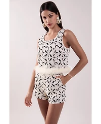 English Factory Women's Crochet lace Feather Top