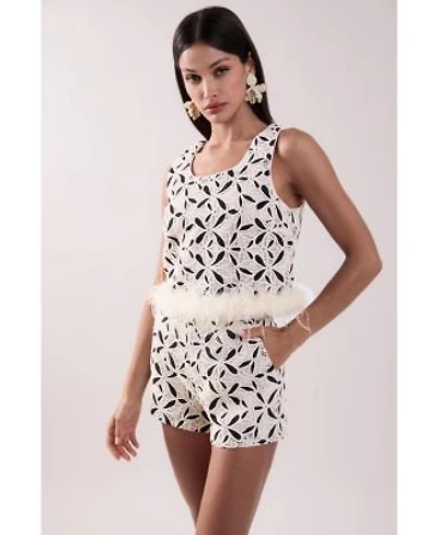 Womens Crochet Lace Feather Top Crochet Shorts