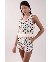 Womens Crochet Lace Feather Top Crochet Shorts