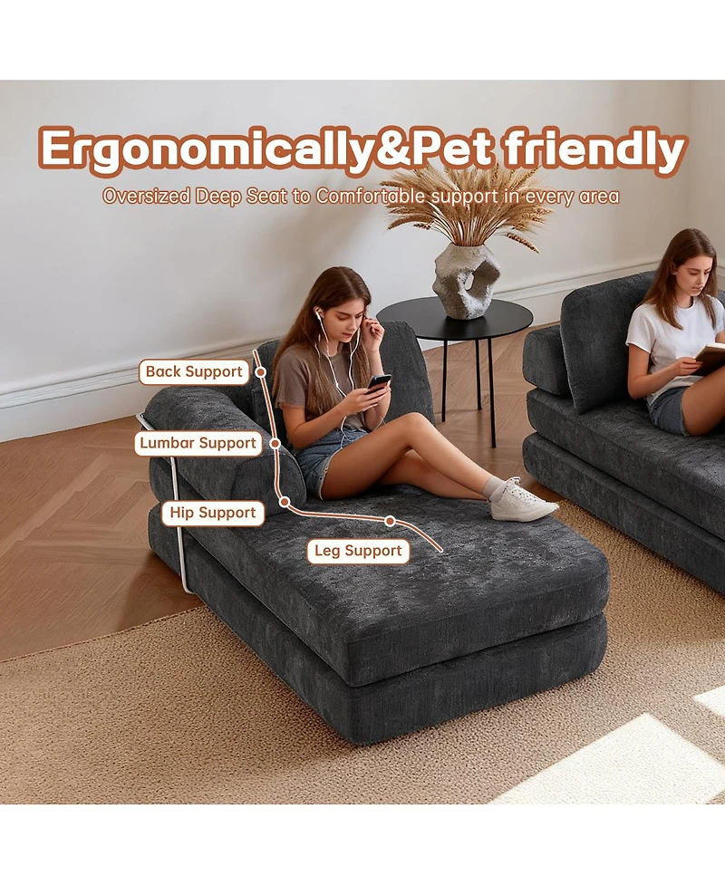 Streamdale Furniture 104" Boneless Chenille Memory Foam Modular Sectional Sofa with Chaise - No Assembly
