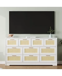 gaomon 10 Drawer Rattan Dresser for Bedroom, Modern Farmhouse Wooden Storage Cabinet with Handles