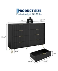 gaomon Fluted 8 Drawer Dresser for Bedroom, 55" Wide Wood Chest with Metal Handles Storage Cabinet