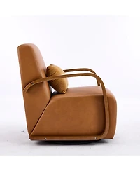 Streamdale Furniture Faux Leather Swivel Accent Chair with Solid Wood Armrests