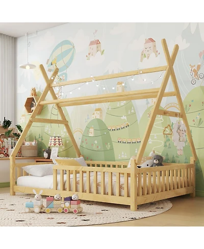 Streamdale Furniture House Bed with Light, Fence, and Roof