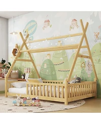 Streamdale Furniture House Bed with Light, Fence, and Roof