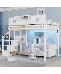 Streamdale Furniture Metal Full Loft Bed with Stairs and Wardrobe