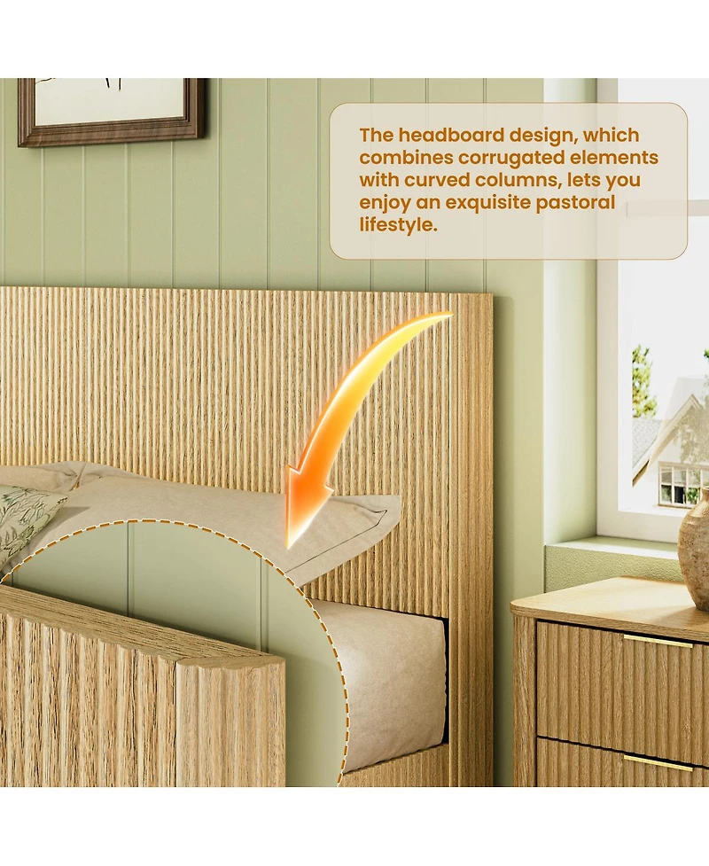 Streamdale Furniture Led Bed Frame, Modern Wood, Curved Lines