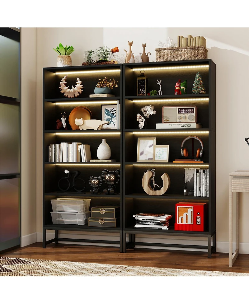 Streamdale Furniture Led 5-Tier Tall Bookcase with Storage