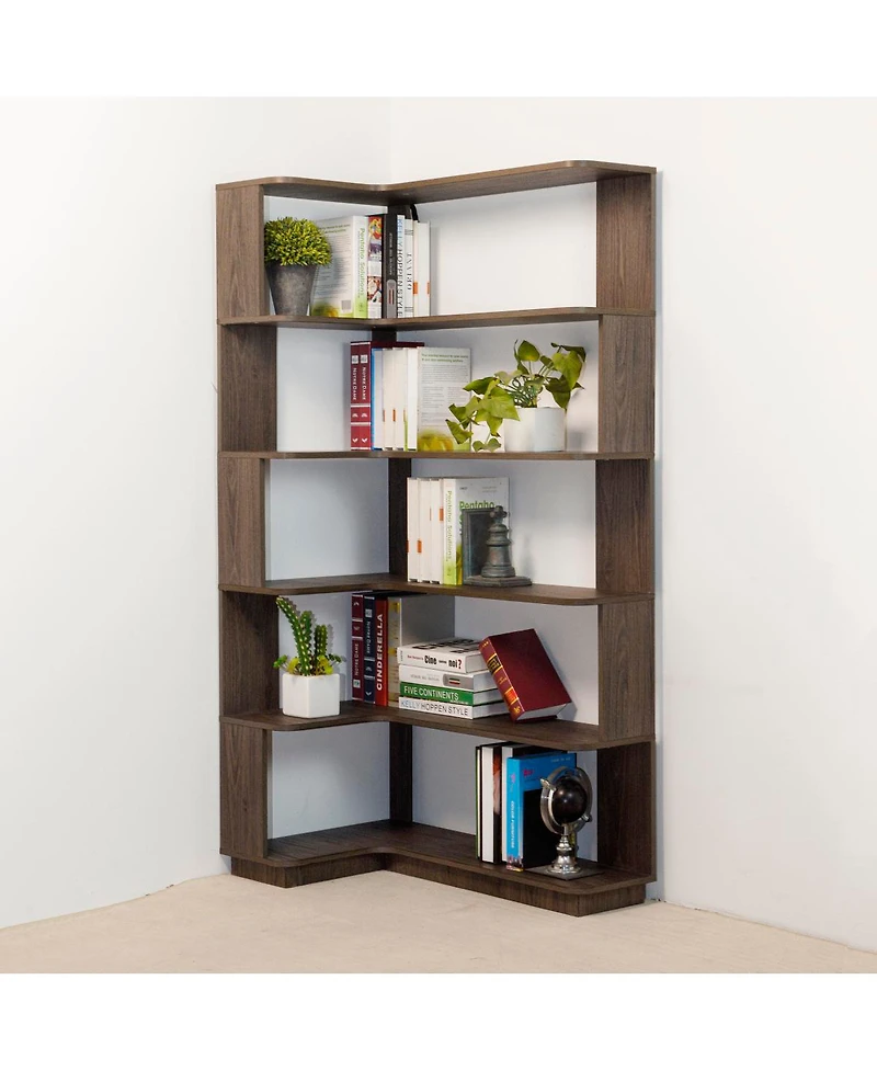 Streamdale Furniture 90cm L-Shape 5-Tier Corner Bookshelf with Anti-Tip