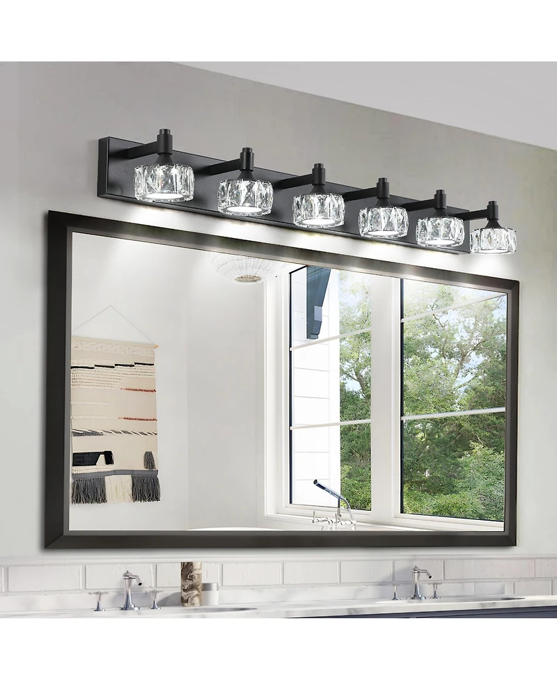 Busdays Modern 6 Light Matte Led Vanity Light Fixture with Crystal Glass Shades Bathroom Wall Sconce for Elegant Contemporary Home Decor