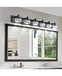 Busdays Modern 6 Light Matte Led Vanity Light Fixture with Crystal Glass Shades Bathroom Wall Sconce for Elegant Contemporary Home Decor