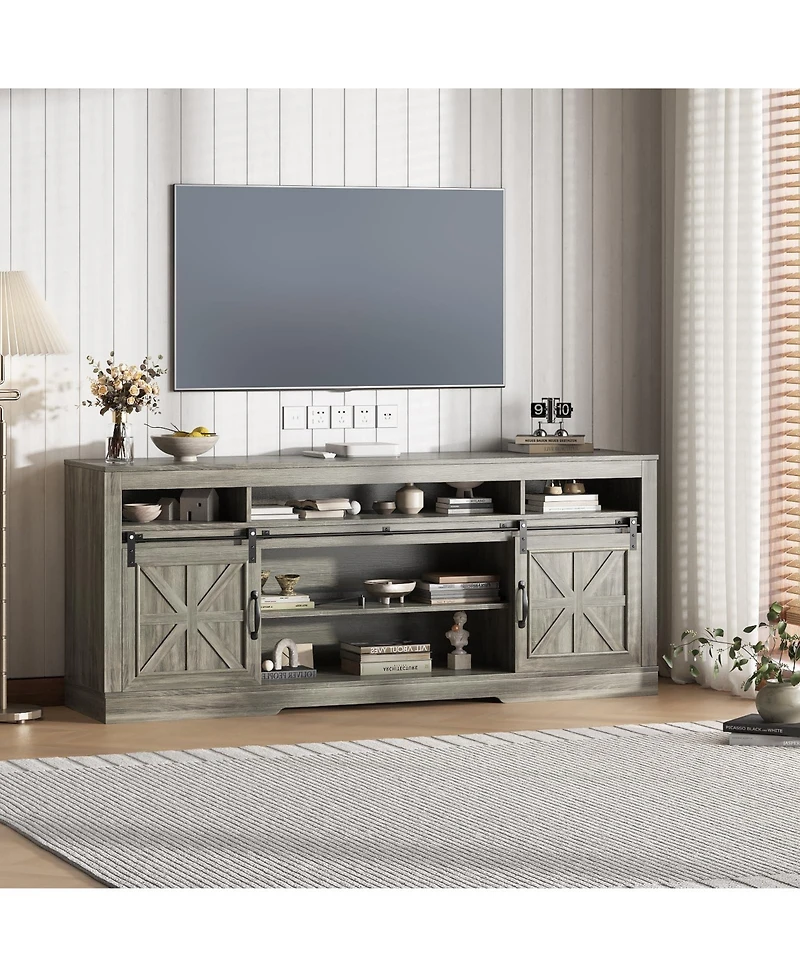 gaomon Tv Stand for TVs up Media Console with Sliding Barn Doors, Power Outlets and Adjustable Shelves