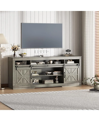 gaomon Tv Stand for TVs up Media Console with Sliding Barn Doors, Power Outlets and Adjustable Shelves