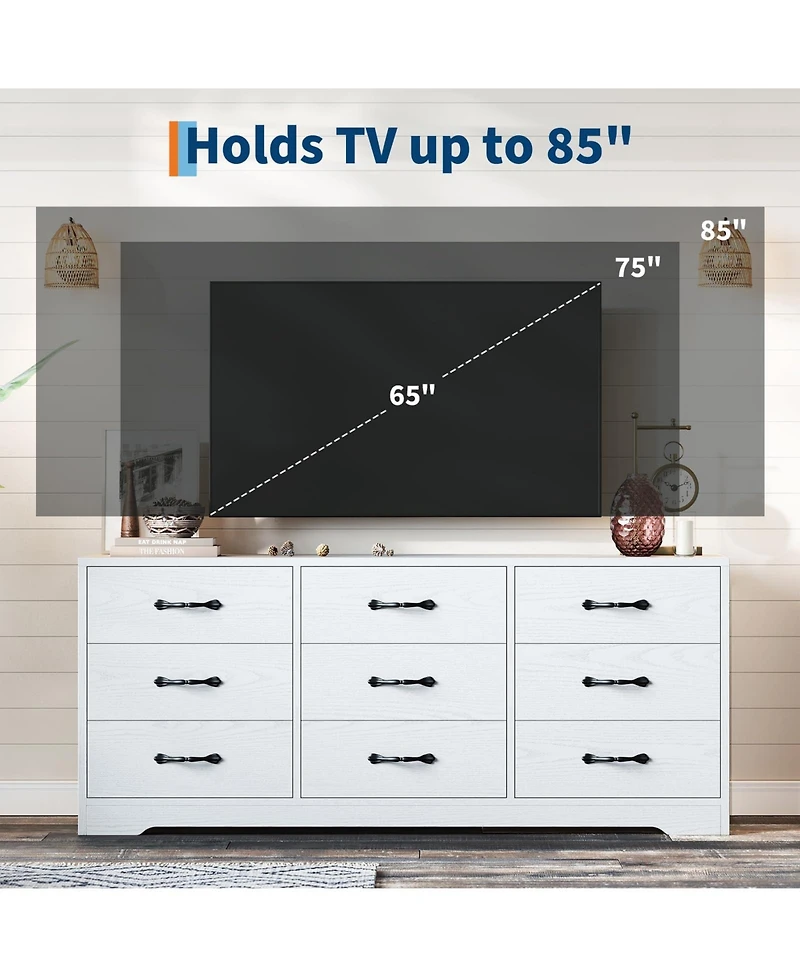 gaomon Tv Stand with Mount for TVs, Modern Media Console with Adjustable Height Bracket and 9 Drawers