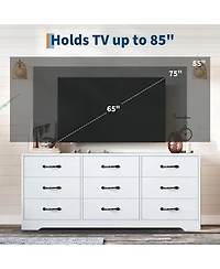 gaomon Tv Stand with Mount for TVs, Modern Media Console with Adjustable Height Bracket and 9 Drawers