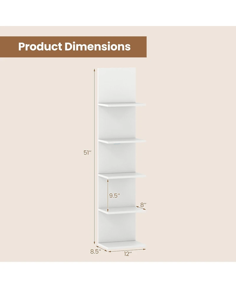 Slickblue 5 Tier Wall Shelf Unit with Wood Grain for Home Storage